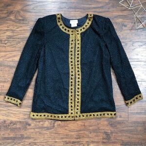 vintage • Stenay beaded jacket 80s black gold silk evening formal sparkly 1980s